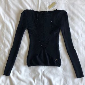 Roberto Cavalli Black Beaded Knit Sweatshirt